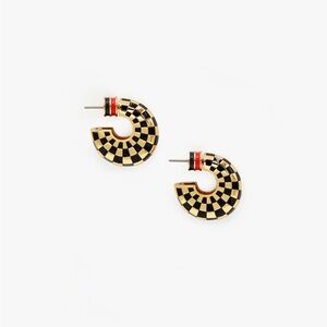 Clare V. Le Hoop Black & Gold Checkered Earrings